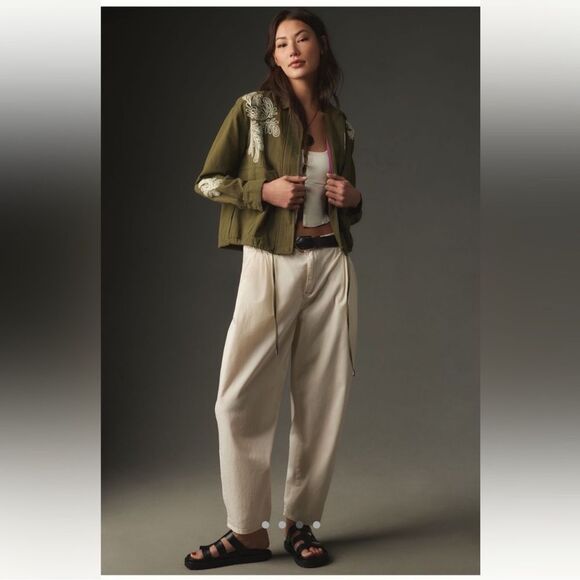 Anthropologie Dolan Embroidered Utility Jacket Olive Green Sz XS Military Boho - Picture 2 of 12